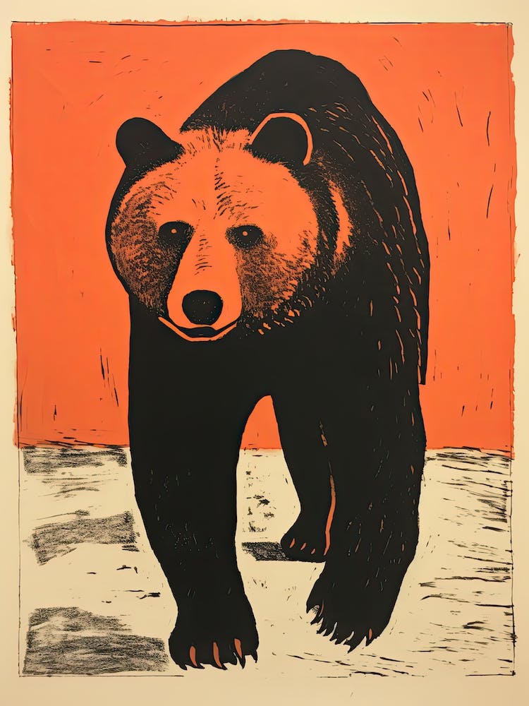 Black Bear, Woodblock Animal  Drawing 3