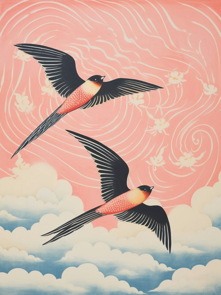 Vintage Japanese Inspired Bird Print Swallow 2