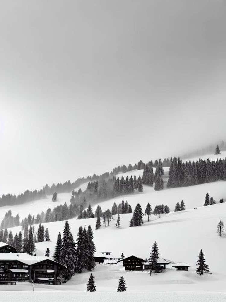 Gstaad, Switzerland Black And White Skiing Poster
