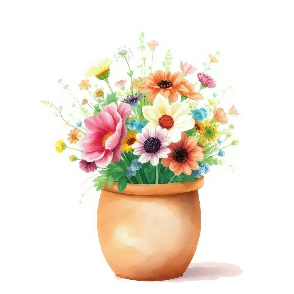 Fleurs À L'Aquarelle Dans Un Pot 1