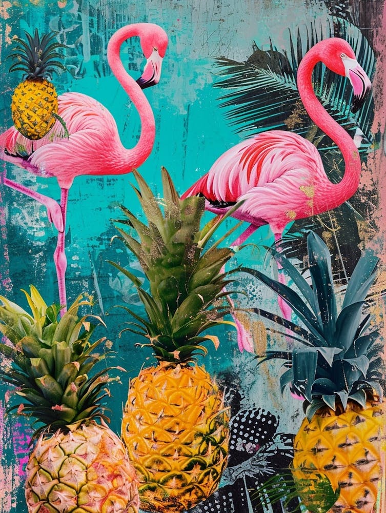 Flamingoes & Pineapple Kitsch Collage 1