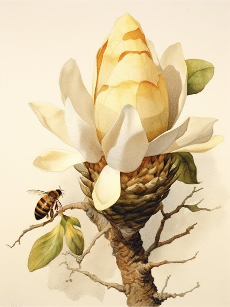 Ruche avec Magnolia Illustration Aquarelle 2