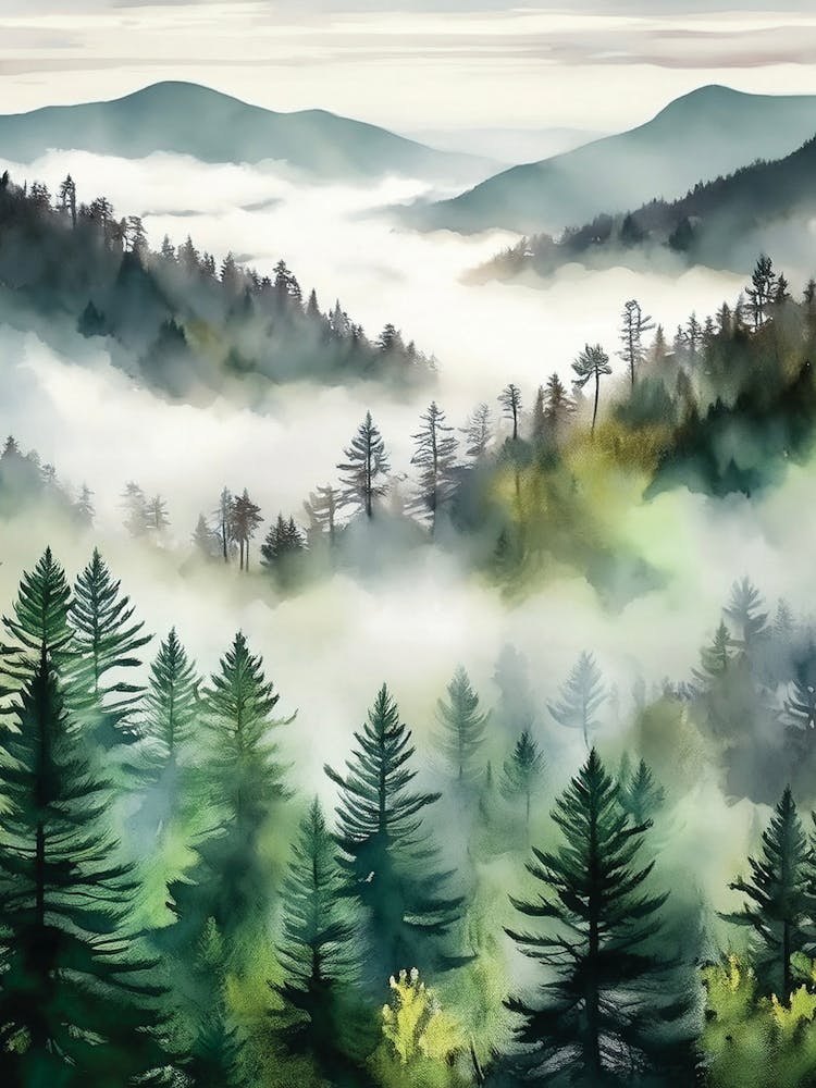 Appalachian Mountains, Smoky Mountains, Forest Lake Oil Painting, Spring Forest, Pine Trees, Forest Flowers, Rustic Prints, Travel, Gift Labels.Art Print.61