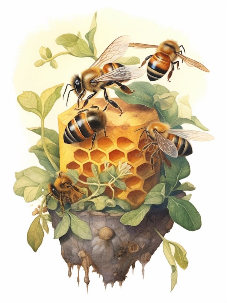 Maskierte Jägerbiene Bienenstock Aquarell Illustration 5