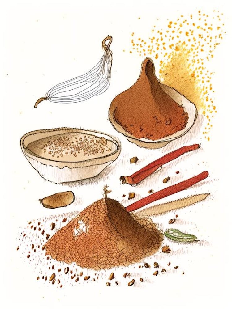 Chili Powder Spices And Herbs Pencil Illustration 2