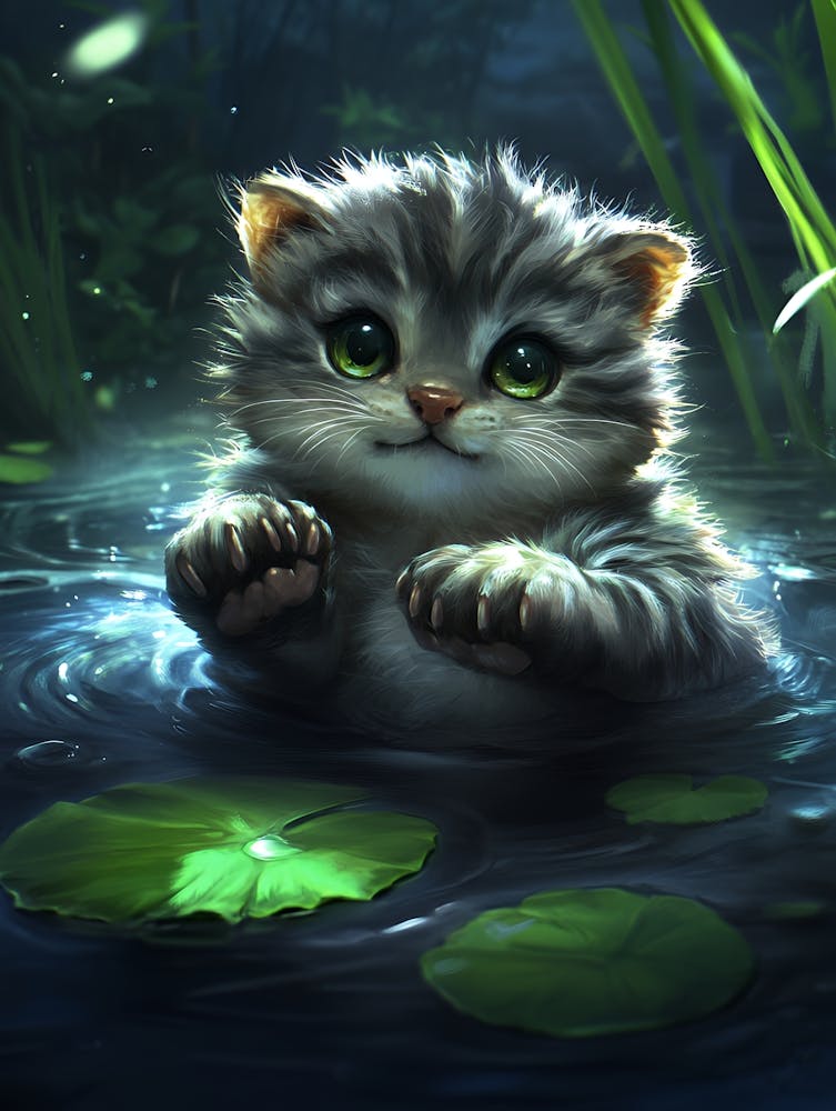 Cute Kitten In Water