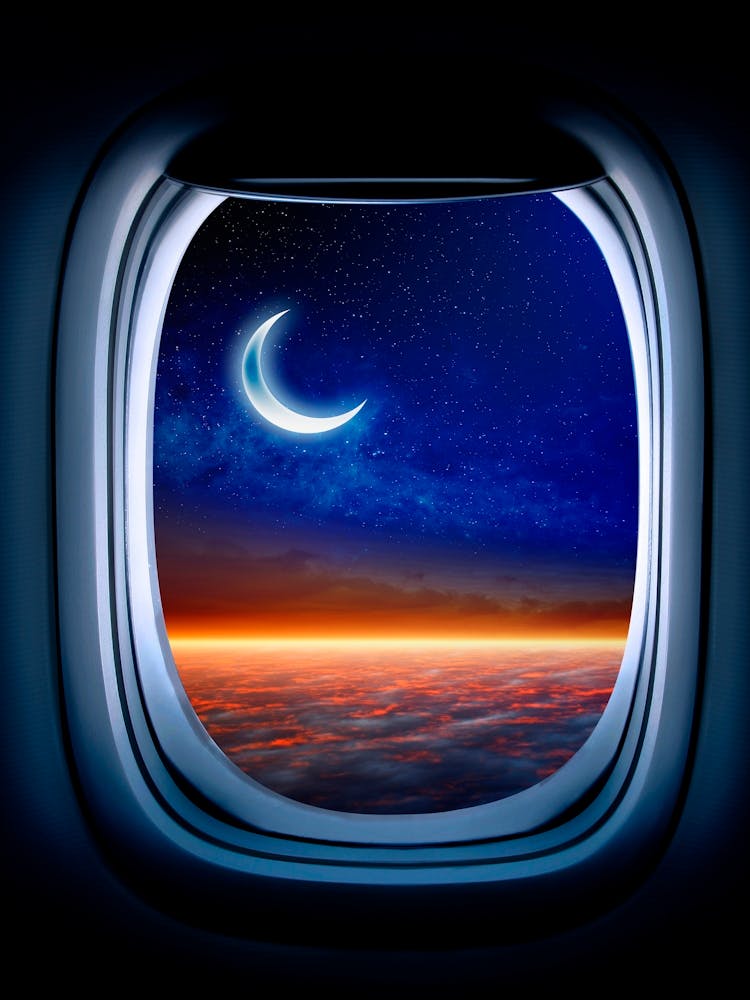 Airplane window with Moon, porthole #1 1