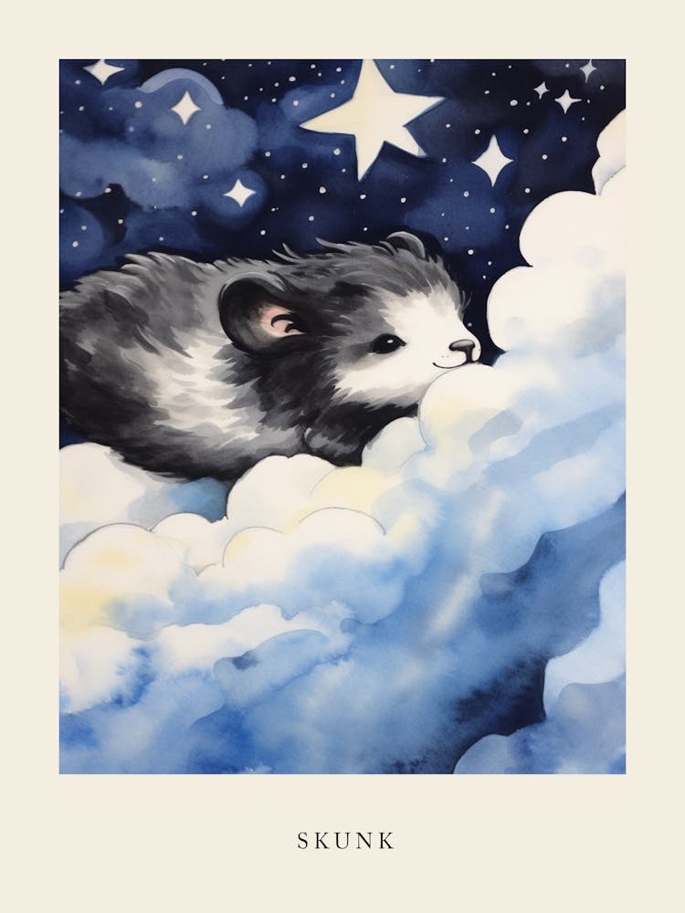 Baby Skunk 2 Sleeping In The Clouds Nursery Poster