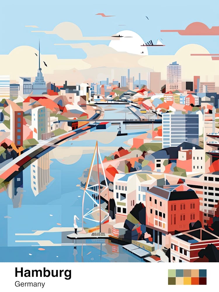 Hamburg, Germany, Geometric Illustration 4 Poster