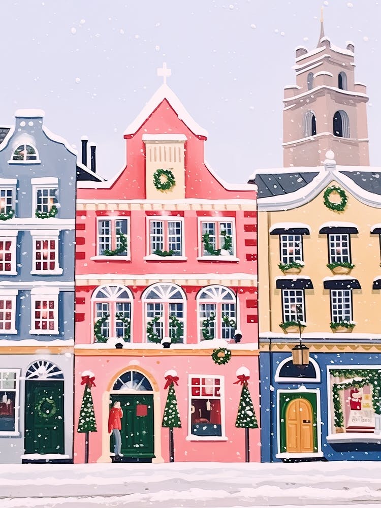 Dublin Ireland Travel Snow Christmas Painting