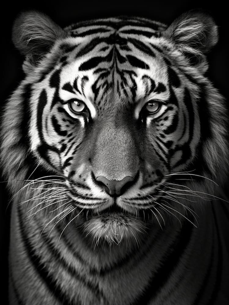 Black And White Photograph Of A Tiger Face