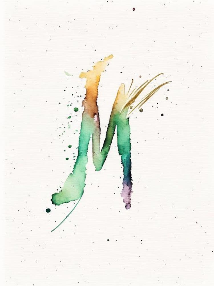 M, Letter, Alphabet Minimalist Watercolour 2