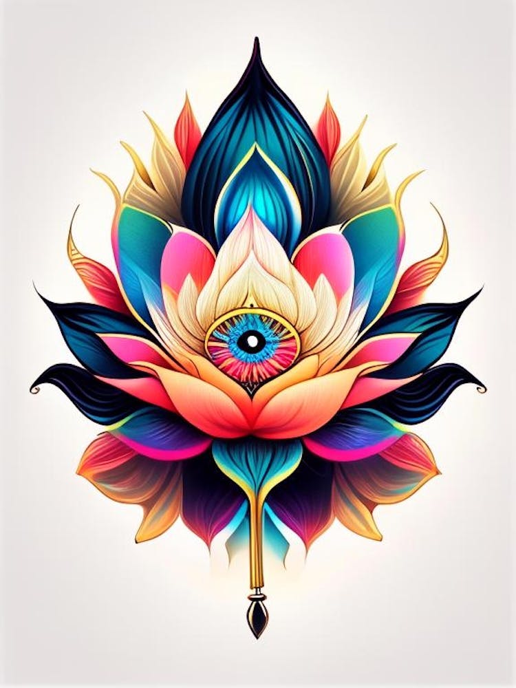Lotus Flower, Symbol, Third Eye Tattoo 2