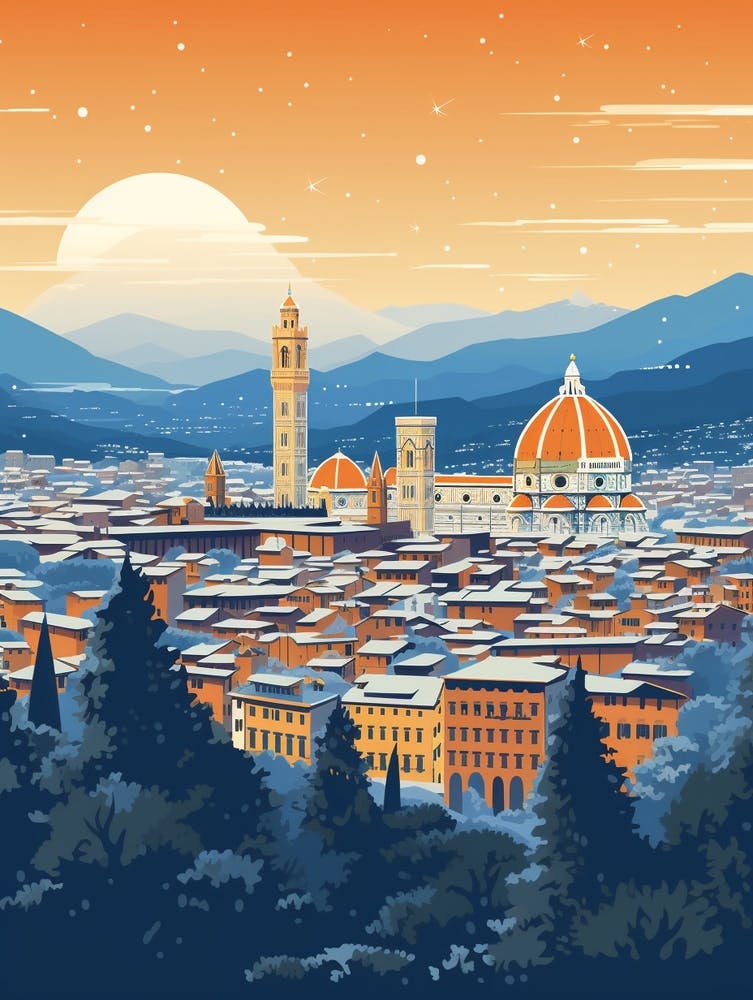Winter Travel Night Illustration Florence Italy 1