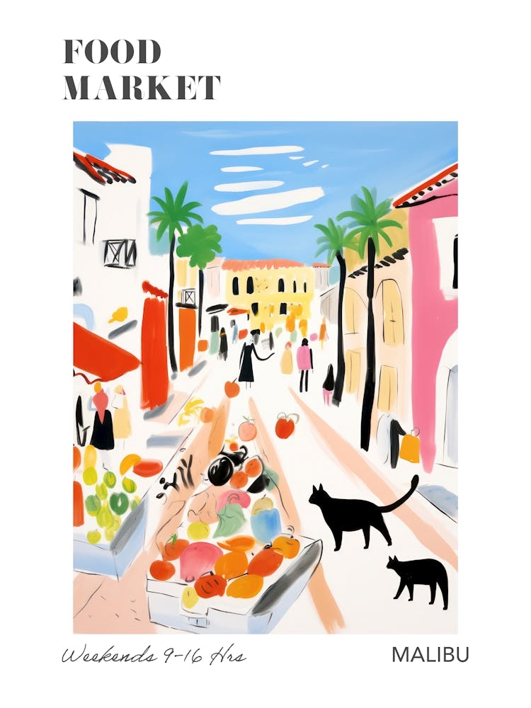 The Food Market In Malibu 3 Illustration Poster
