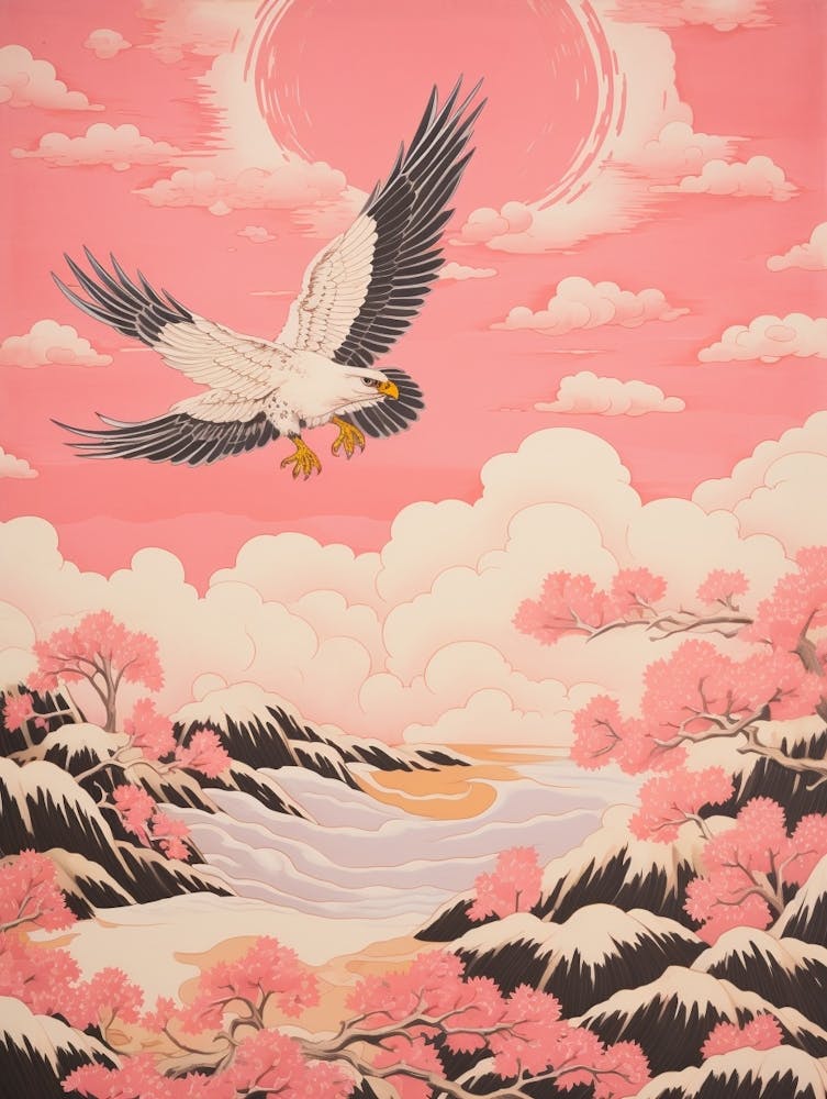 Vintage Japanisch Inspiriert Vogel Druck Fischadler 2