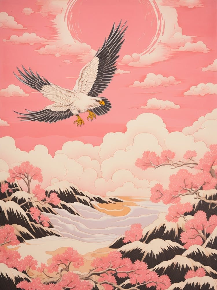 Vintage Japanese Inspired Bird Print Osprey 2