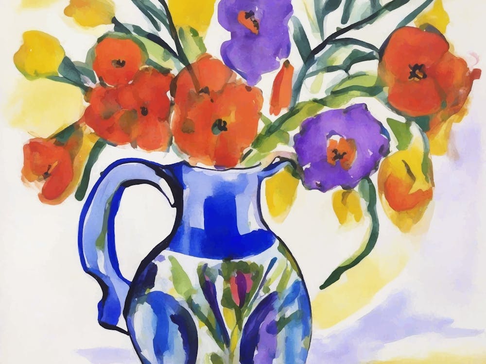 Mohnblumen in einem blauen Krug