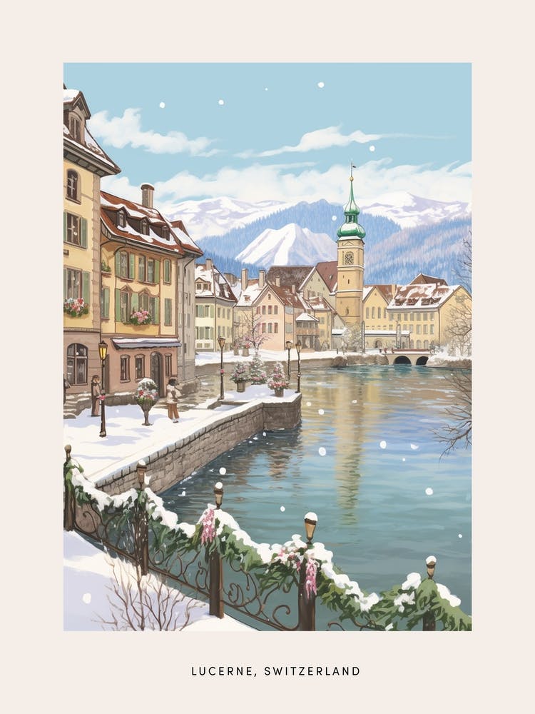 Vintage Winter Poster Lucerne Switzerland 4