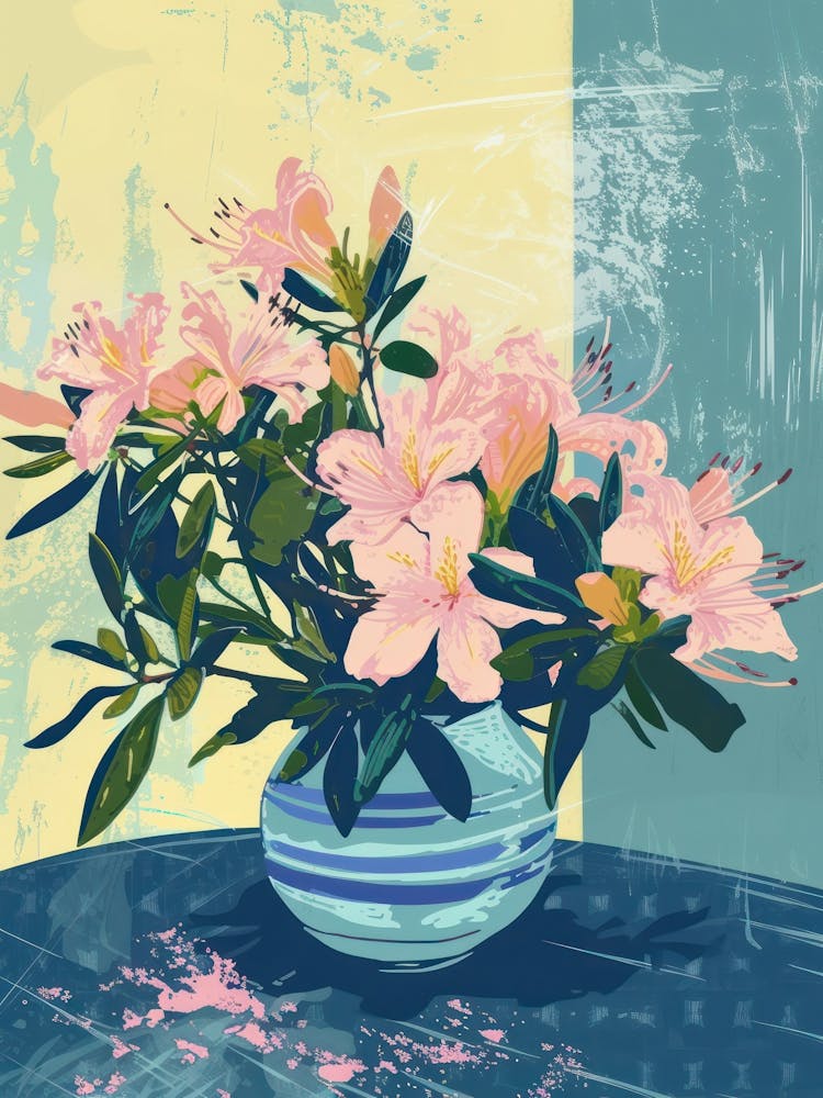 Azalea Flowers On A Table   Contemporary Illustration 2