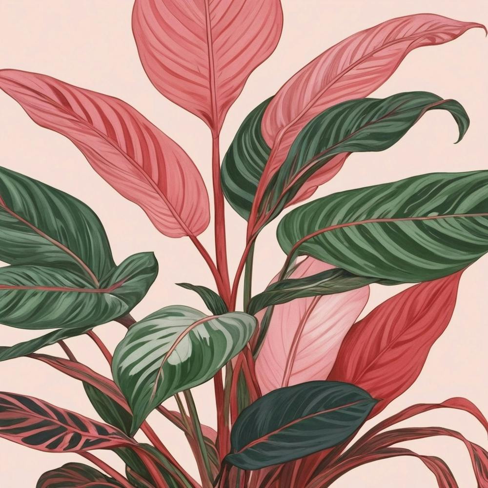 Pink And Red Plant Illustration Chinese Evergreen Art print 3