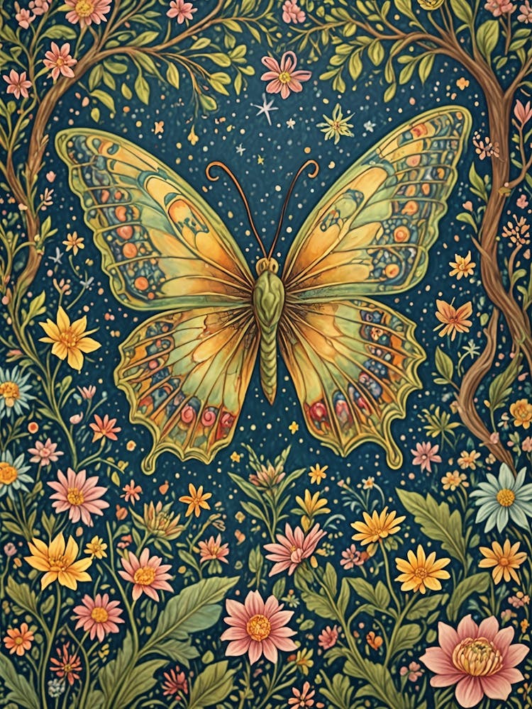 Butterfly In The Blooming Garden