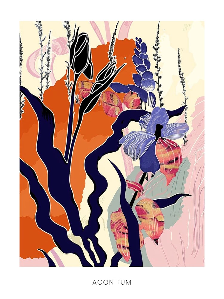 Colourful Flower Illustration Poster Aconitum 3