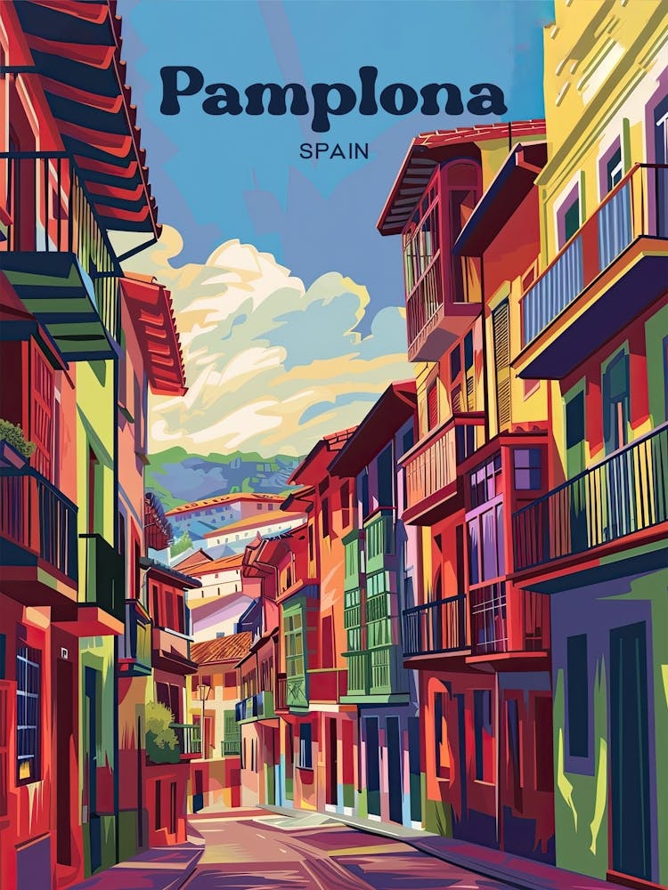 Pamplona Spain Colorful Art Illustration