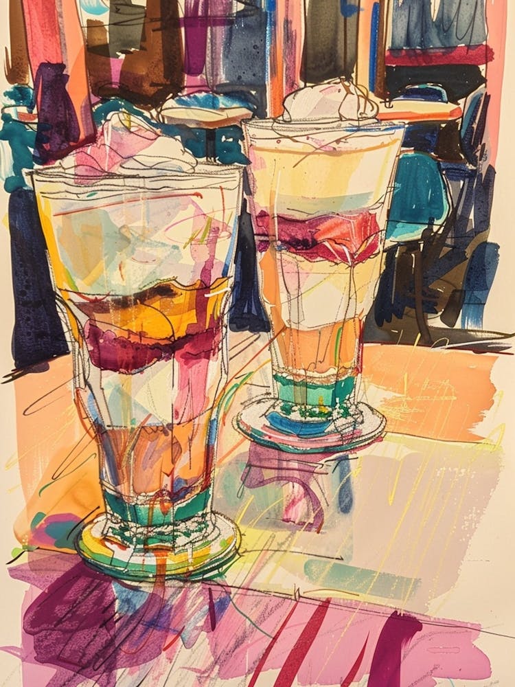 Retro Trifle In A Diner Line Scribble Illustration