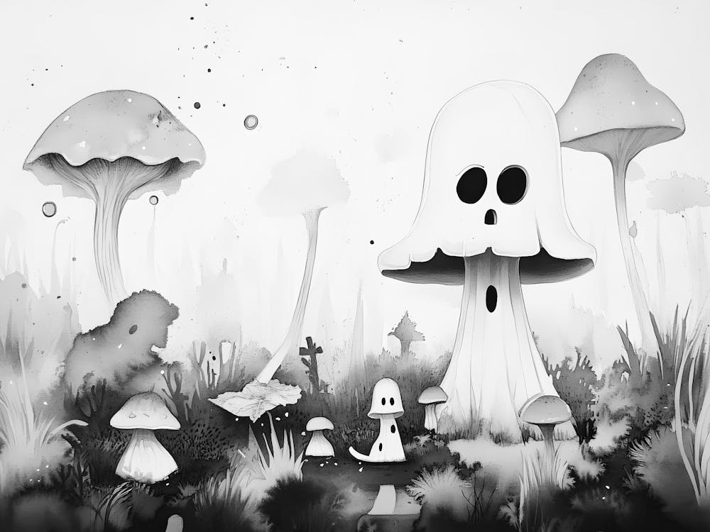 Black And White Mushroom Painting 1