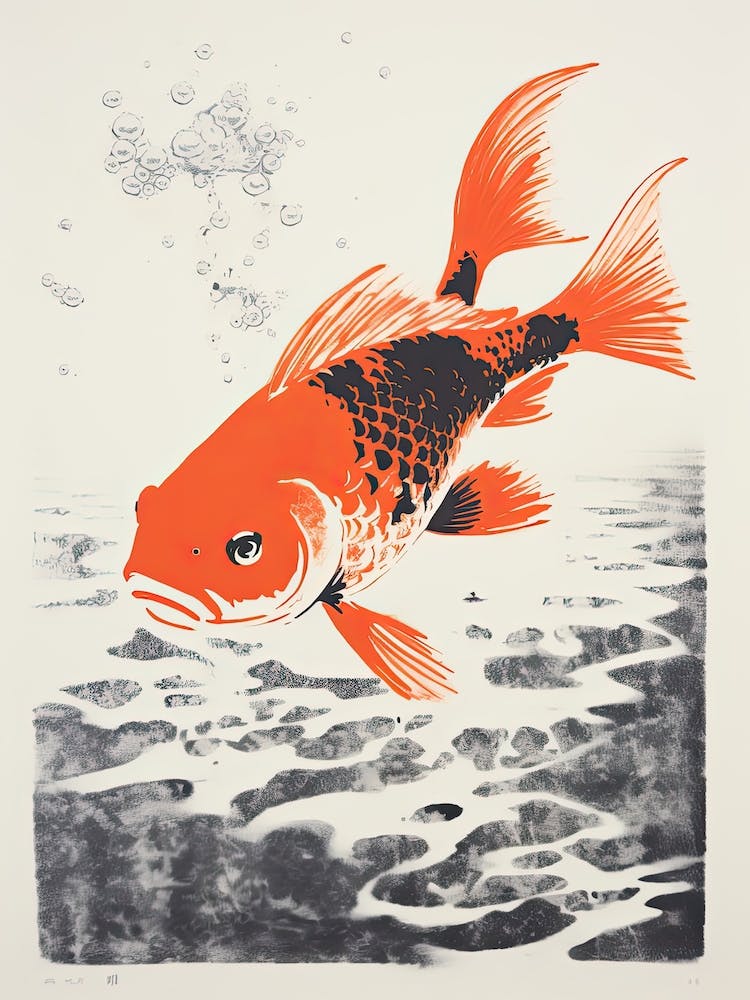 Goldfish, Woodblock Animal  Drawing 4