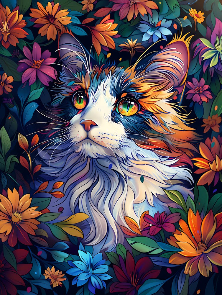 Cat In Flowers 5