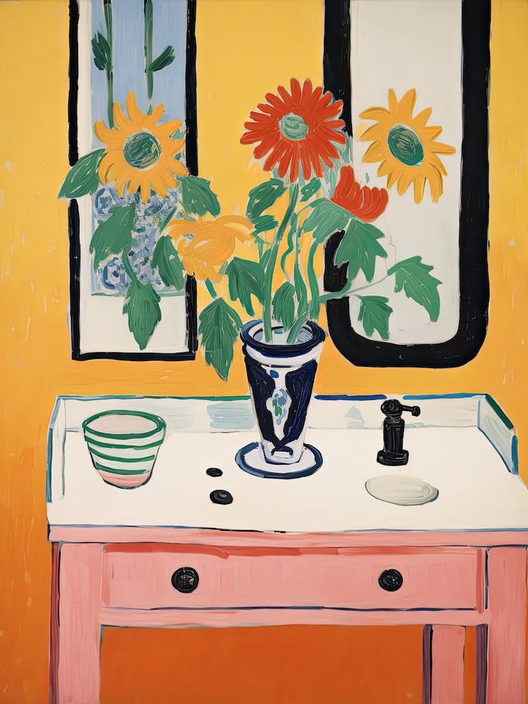 Bathroom Vanity Painting With A Sunflower Bouquet 1