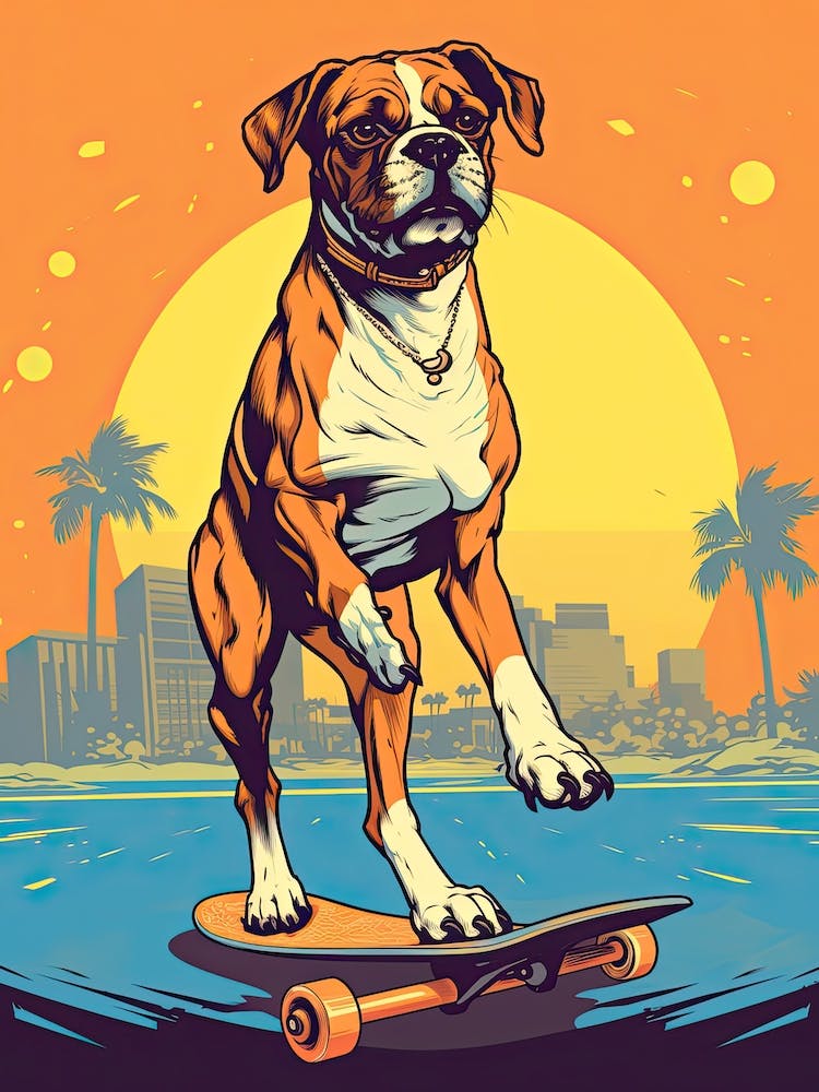 Chien Boxer Skateboard Illustration 4