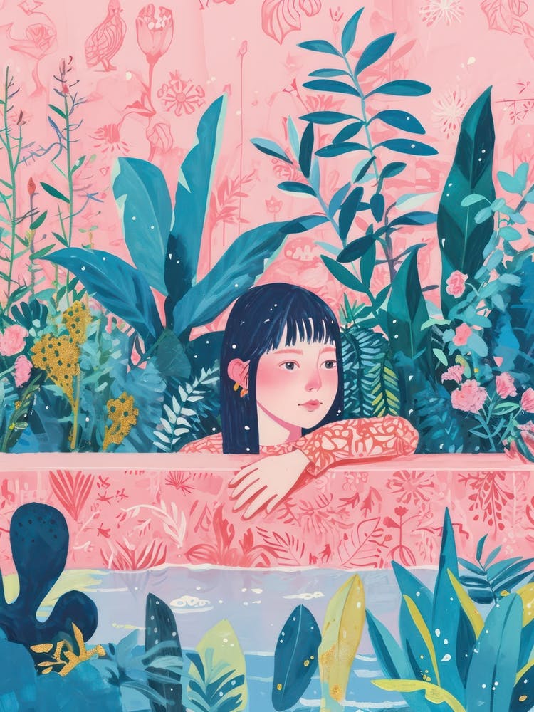 Girl With Plants Lo Fi Kawaii Illustration 1
