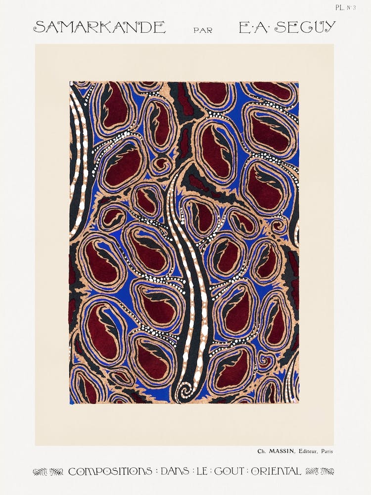 Botanical Pochoir Pattern In Art Deco Oriental Style, Eugène Séguy