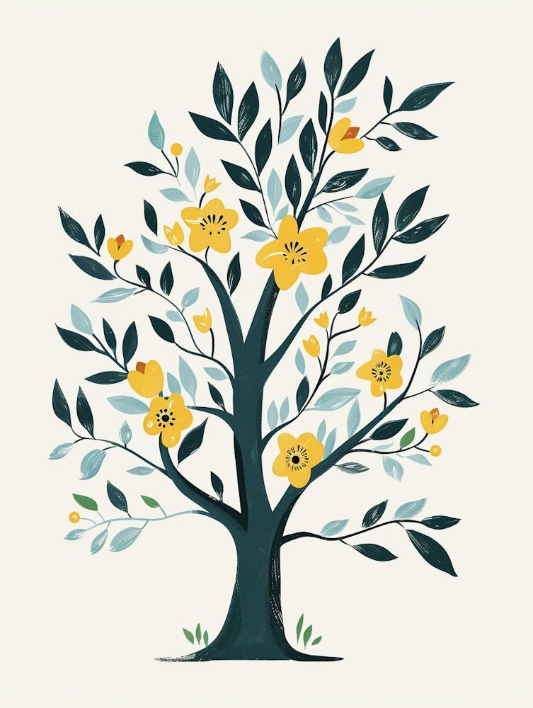 Pecan Tree Flat Illustration 6