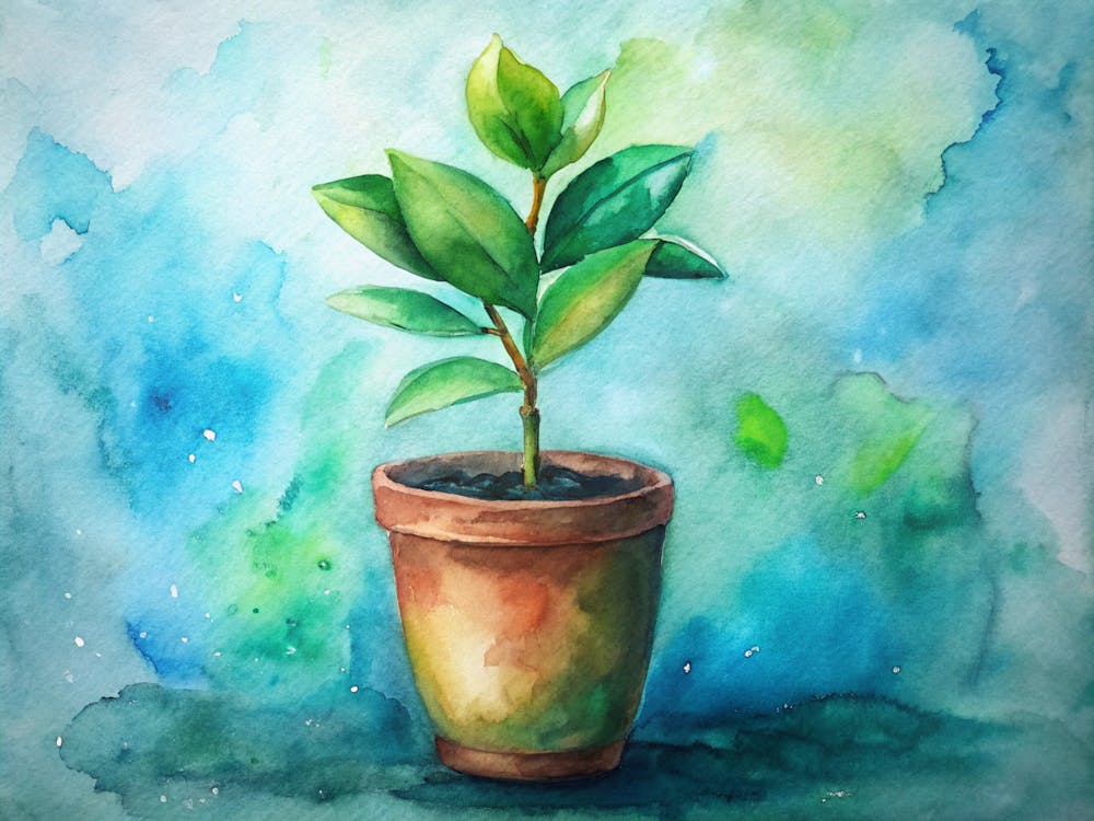 Potted Plant Watercolor Painting 2