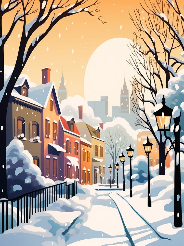 Vintage Winter Travel Illustration Quebec City Canada 4