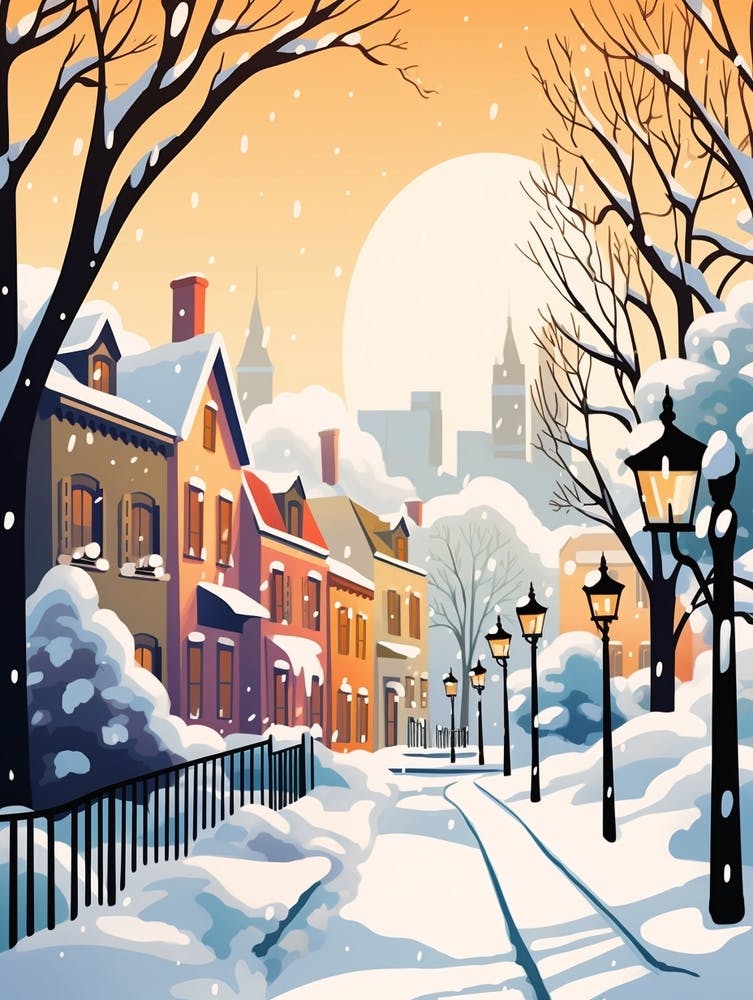 Vintage Winter Travel Illustration Quebec City Canada 4