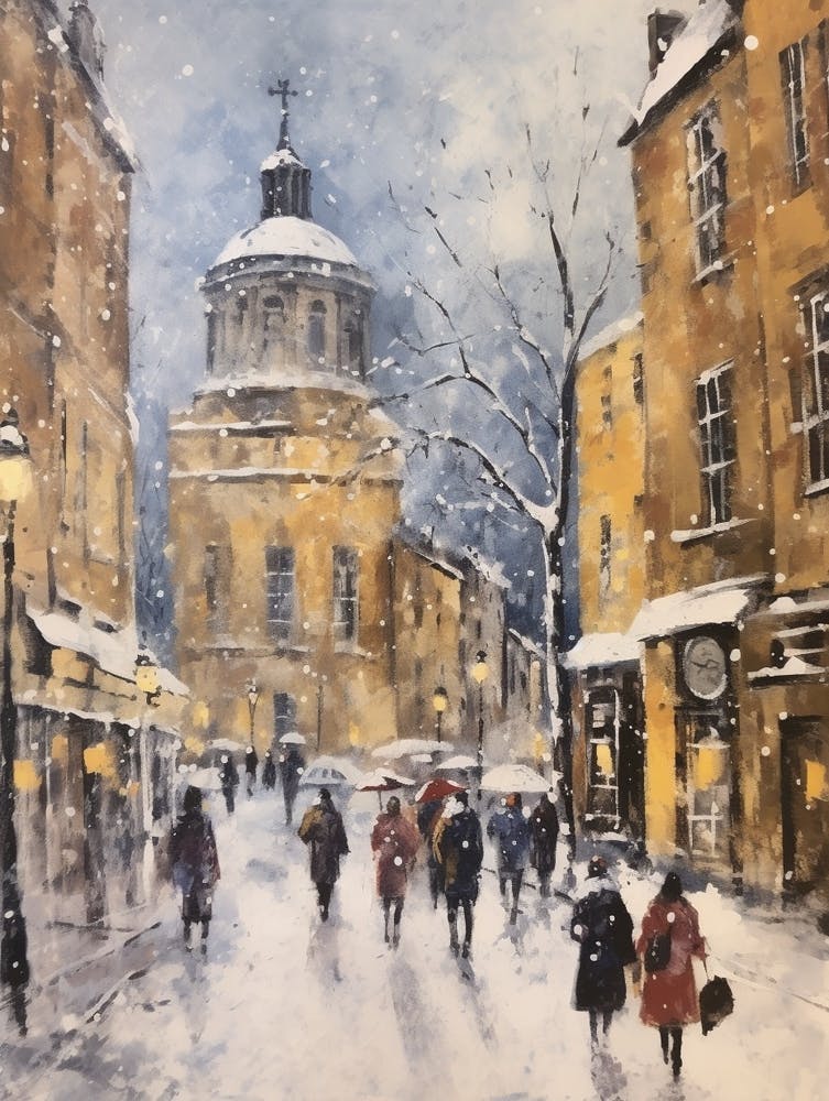 Vintage Winter Painting Oxford United Kingdom 2