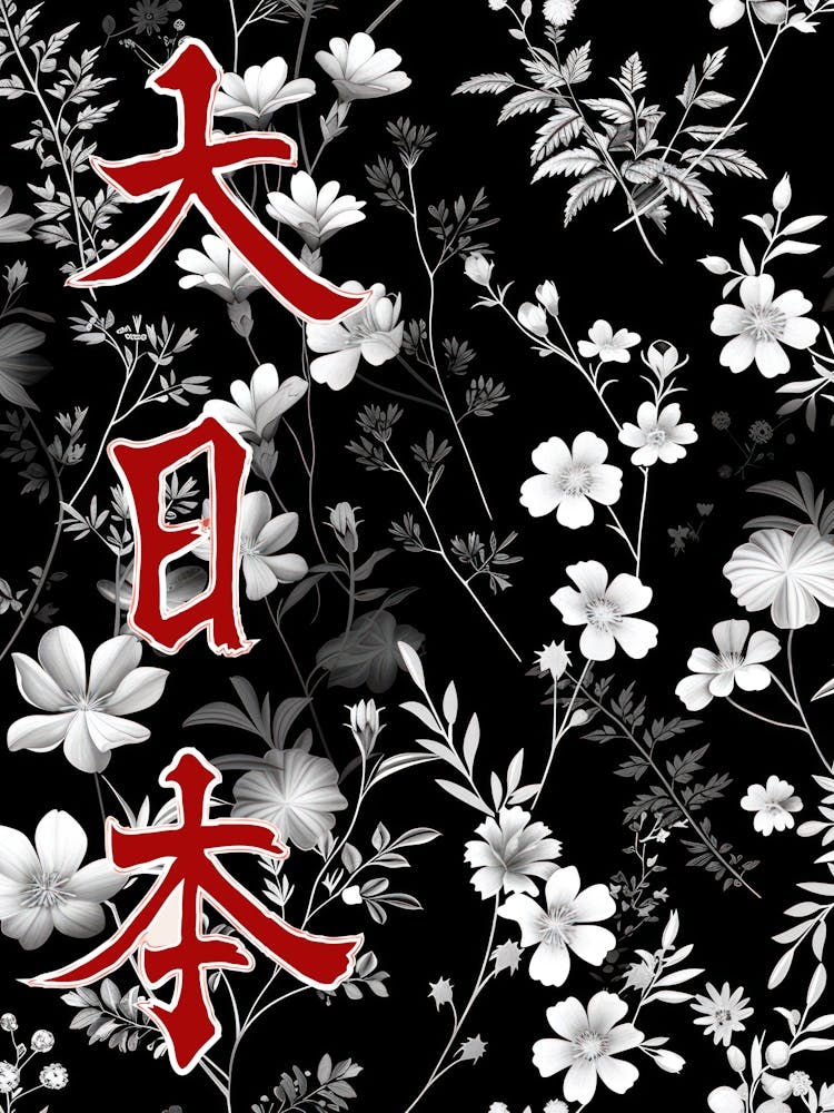 Great Japan Hokusai  Poster Black And White Flowers 2