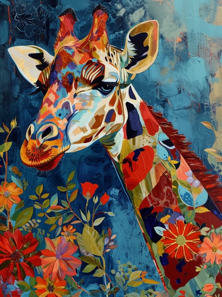 Giraffe With Flowers Painting 1