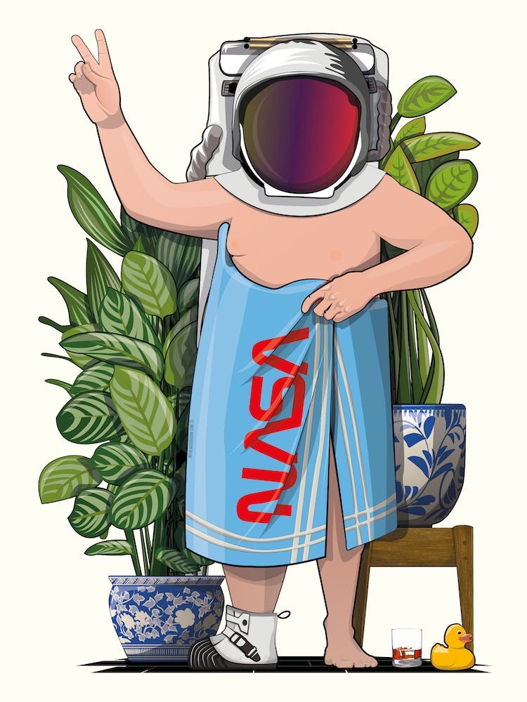 Astronaut In Bath Towel in Bathroom