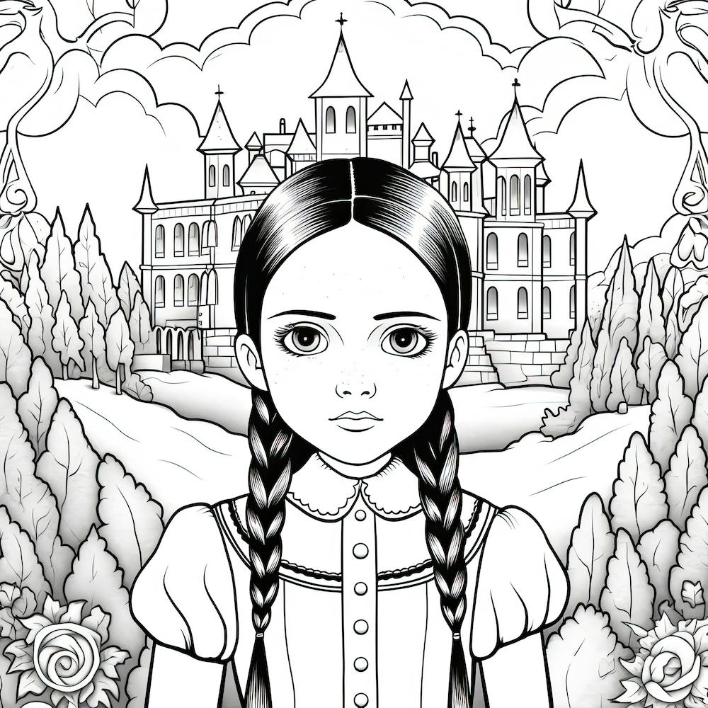 Wednesday Addams Line Art Illustration 1 Fan Art