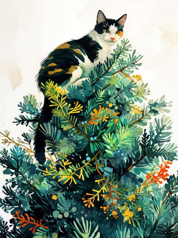 Cat In A Christmas Tree animal Cat's life