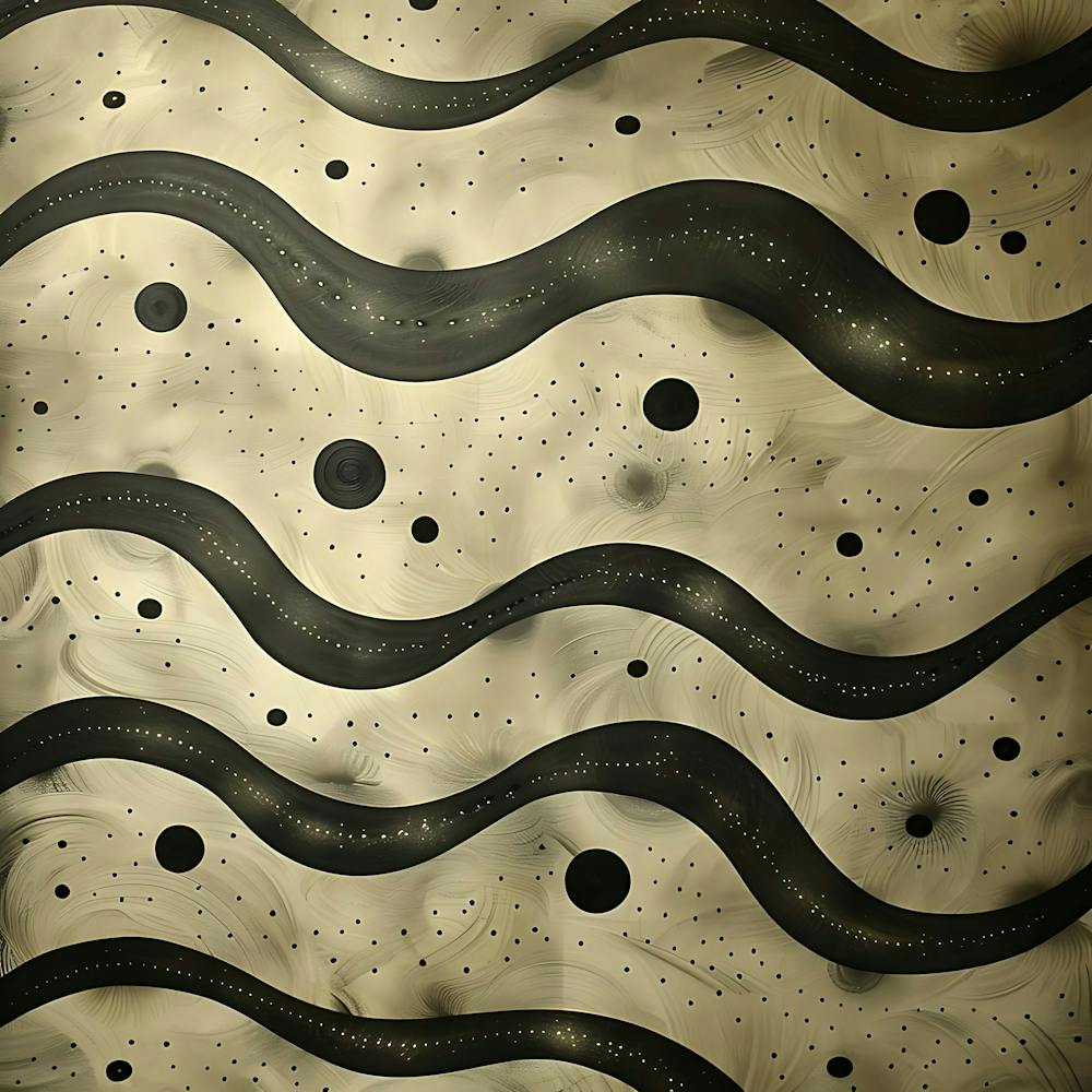 Abstract Beige And Black Wavy Pattern With Dots And Sparkles