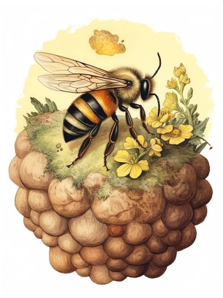 Mason Wasp Bee Beehive Watercolour Illustration 1