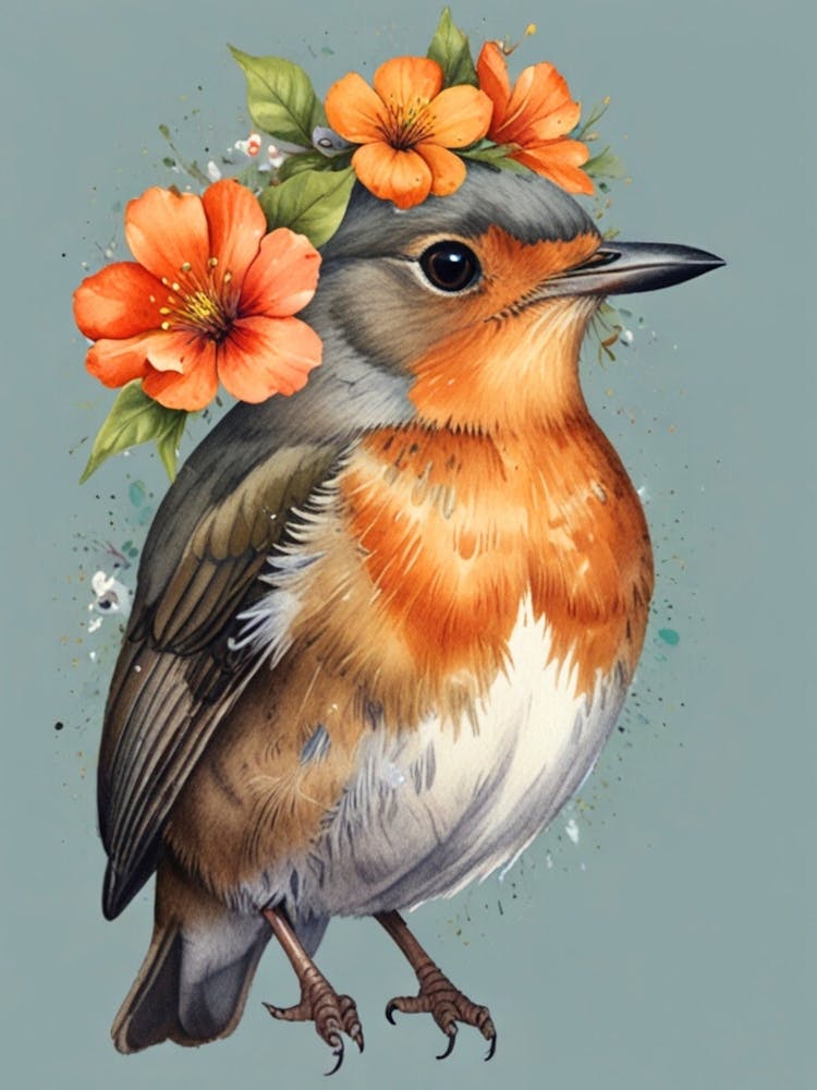 Robin With Flowers 5