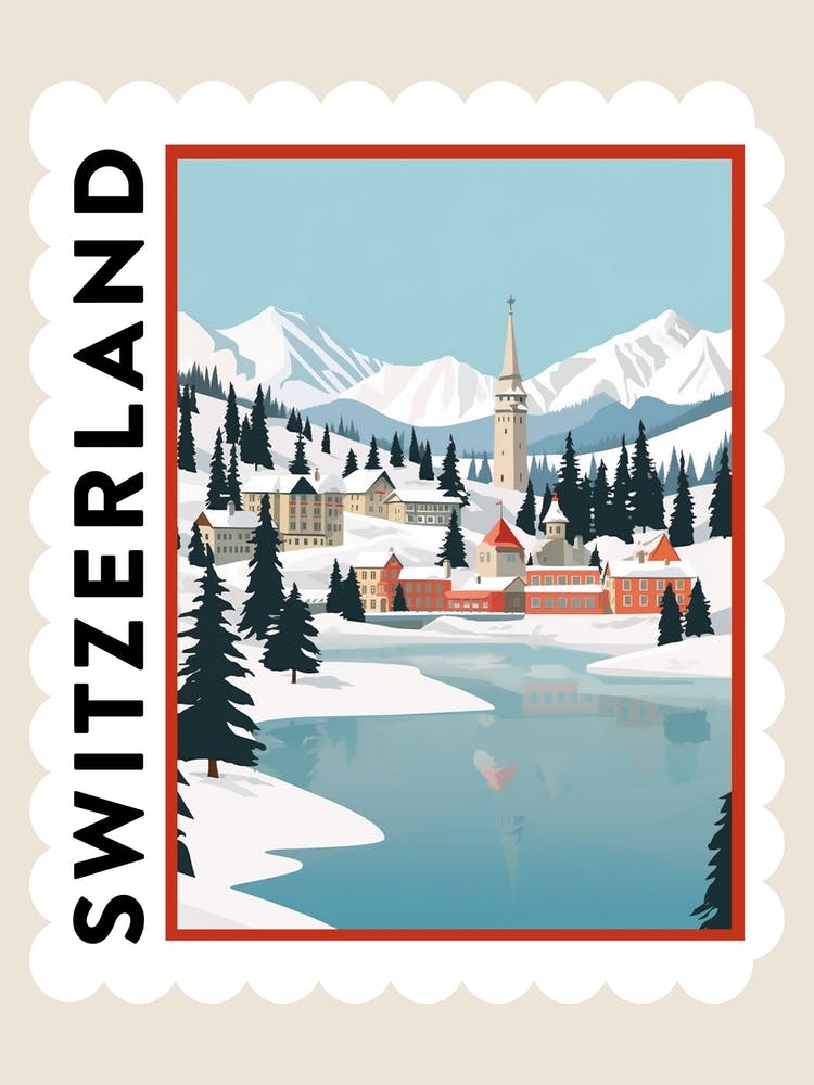 Retro Winter Stamp Poster St Moritz Switzerland 1
